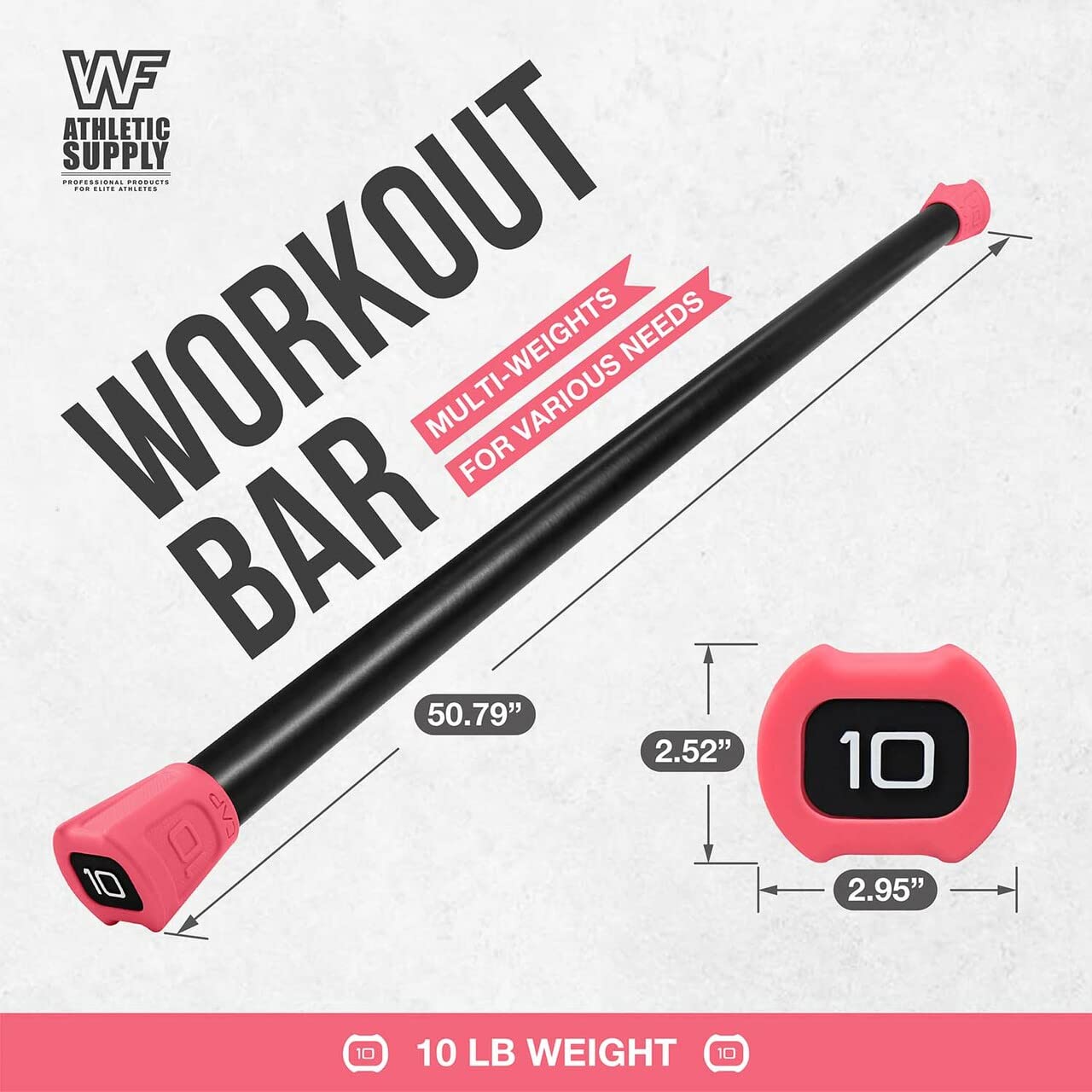 WF Athletic Supply Body Bar Workout Bar - Padded Weight Bar for Body Sculpting, Physical Therapy & Body Toning | Perfect for Home Gym, Yoga, Pilates & Strength Training
