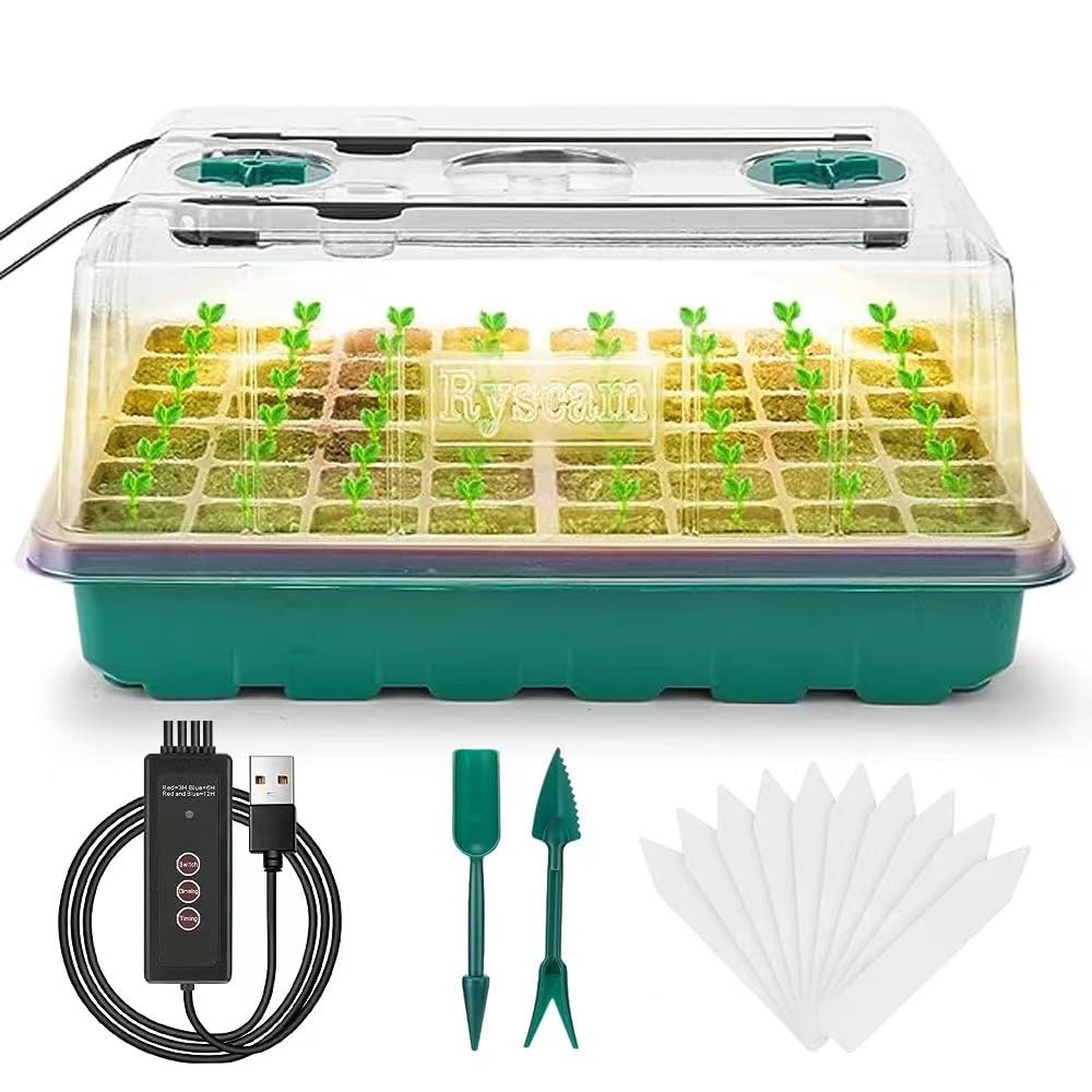 **96-Cell Seed Starter Kit with Grow Light & Humidity Domes – Adjustable LED Light & Auto Timer for Indoor Gardening, Plant Germination, Hydroponics & Herb Growing**