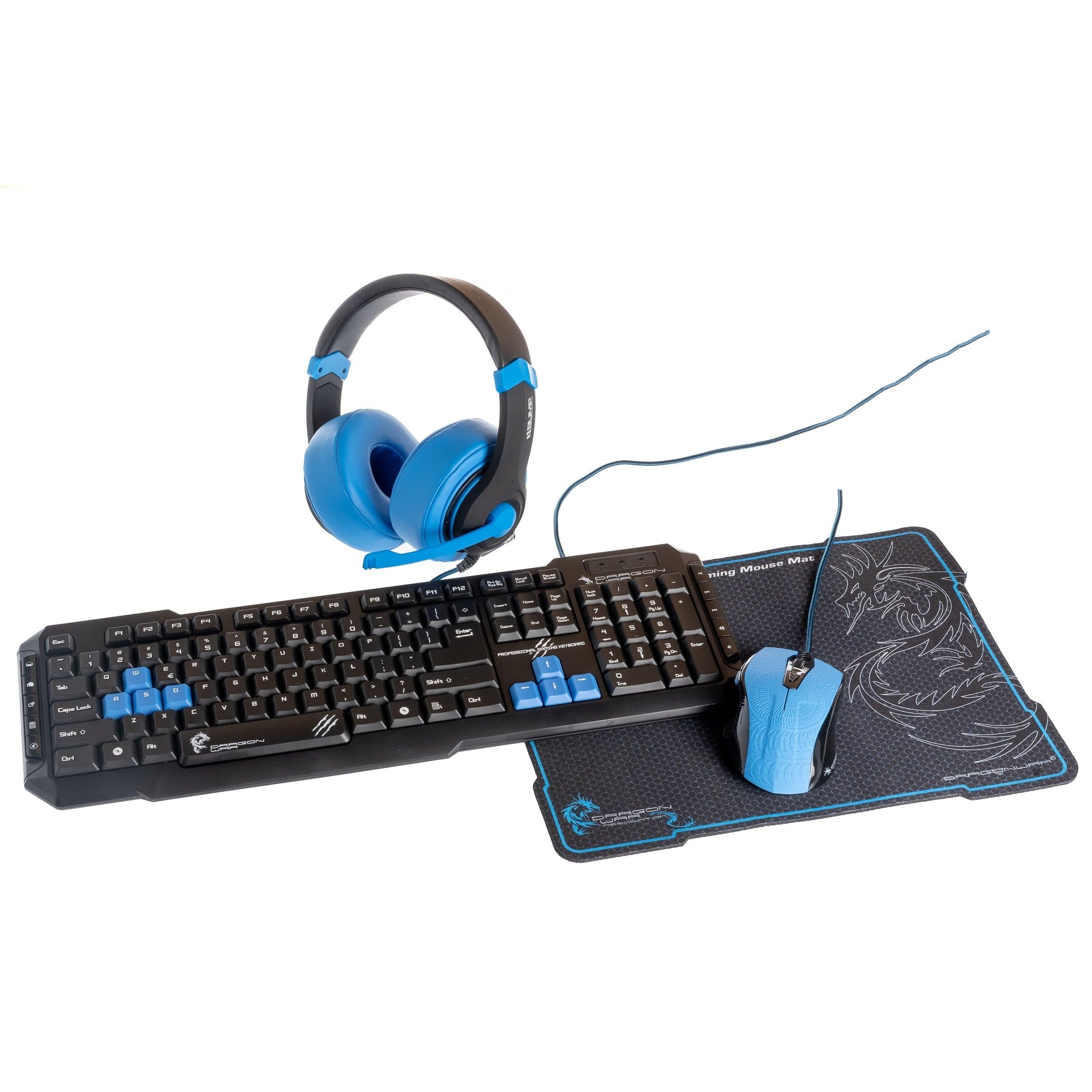 Dragonwar 4-in-1 Gaming Set - Blue Desert Eagle Keyboard, Leviathan Mouse, PC Headset Revan & Mouse Pad for Gaming - Perfect for FPS, MOBA & PC Gaming Battlestations