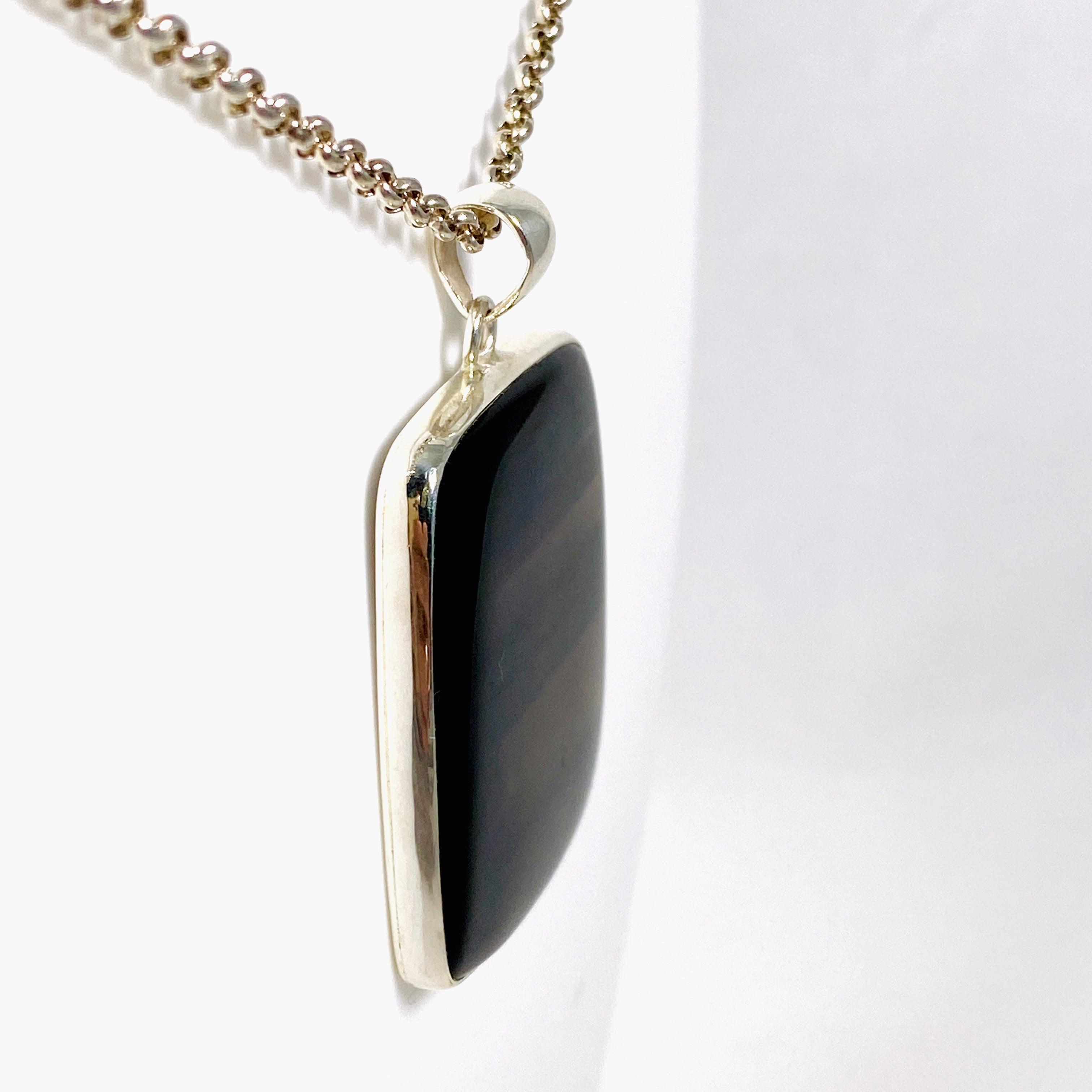 Midnight Obsidian Rectangular Pendant Necklace - KPGJ3903 | Elegant Black Gemstone Jewelry for Women | Perfect for Evening Parties, Weddings & Special Occasions
