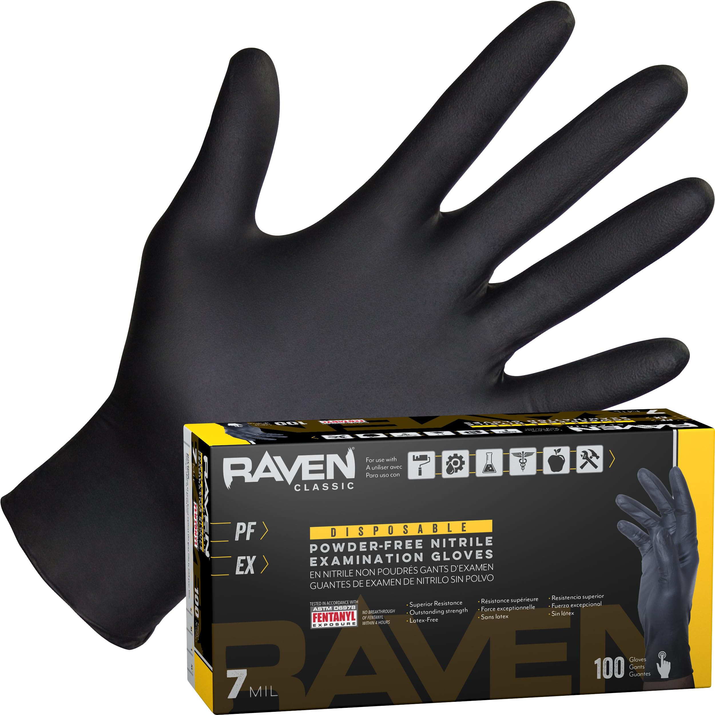 10 Pack SAS Safety 66519 Raven 6 mil Black Nitrile Disposable Gloves - X-Large (100 Gloves per Box) | Heavy-Duty Chemical Resistant Gloves for Medical, Laboratory, Tattoo & Automotive Work