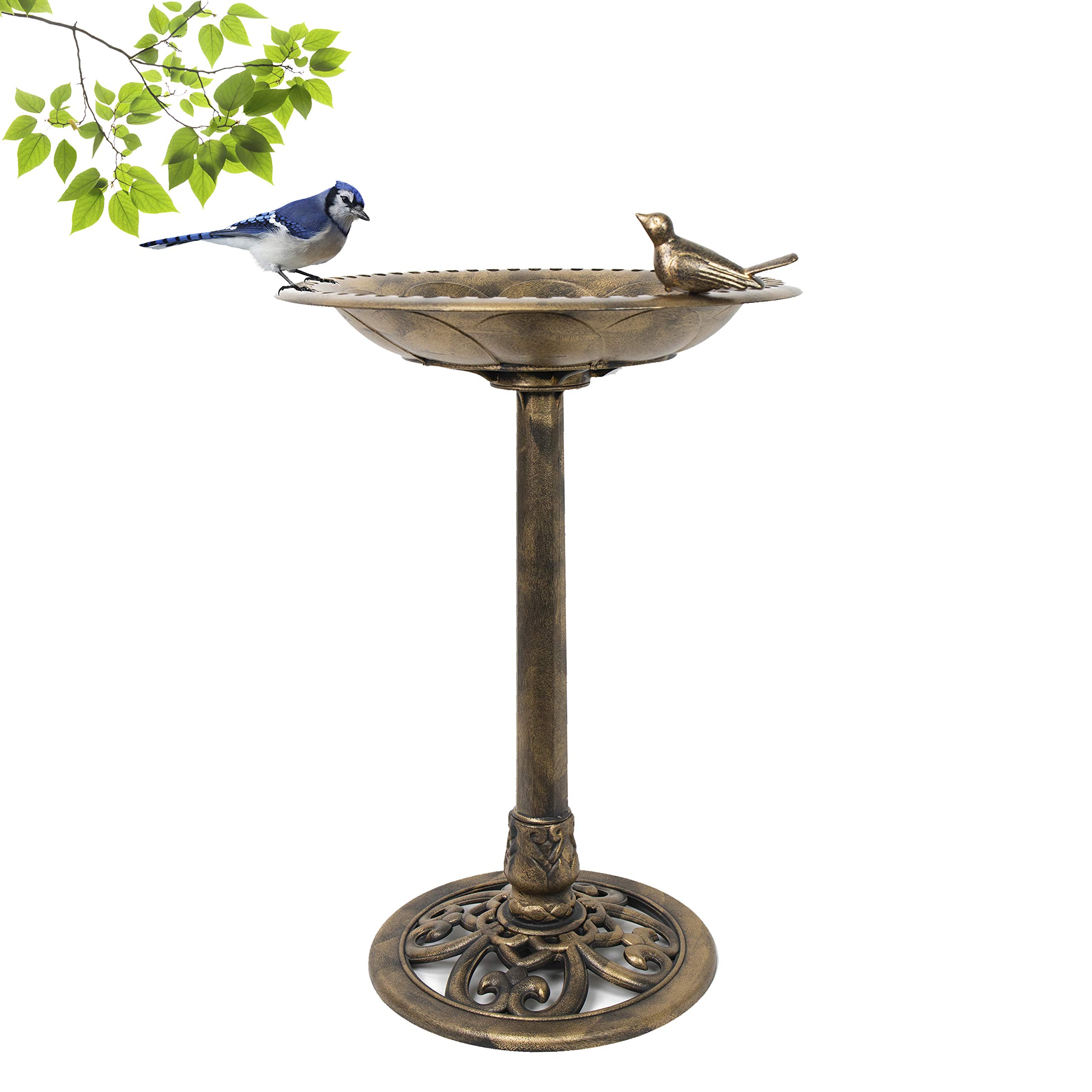 Antique Bronze Pedestal Bird Bath Fountain - 27 Inch Outdoor Garden Decor with Bird Statue | Perfect for Backyard, Patio, and Lawn Decoration to Attract Wild Birds