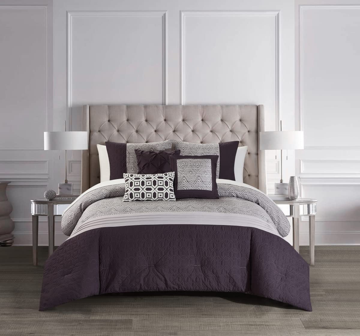 6-Piece Imara Comforter Set - Queen Size Plum Purple Bedding Collection for Luxurious Bedroom Decor & Cozy Sleep