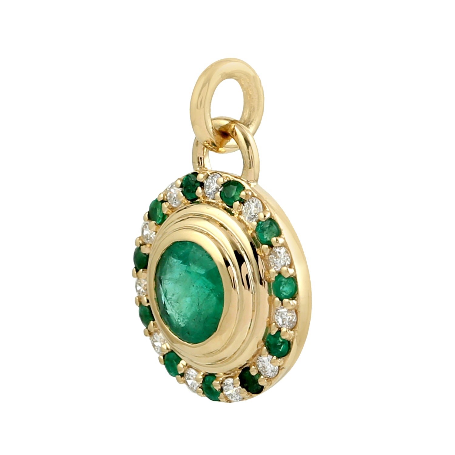 18K Yellow Gold Emerald Pave Diamond Designer Charm Pendant - Elegant Jewelry Gift for Women, Perfect for Anniversaries & Special Occasions