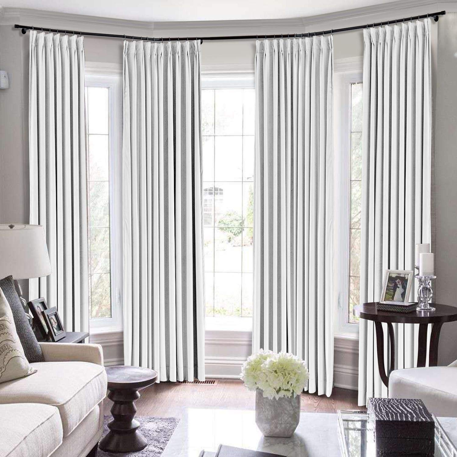 Premium Pinch Pleat Blackout Curtains - Thermal Insulated Velvet Drapes for Living Room & Bedroom - Sunlight Blocking Extra Long Curtain Panel (White, 58x108 Inches, 1 Panel) - Perfect for Home Theater, Nursery & Light-Sensitive Sleepers