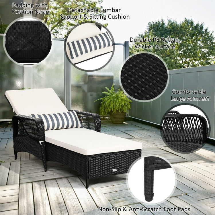 Costway Outdoor Wicker Chaise Lounge Chair with Adjustable Backrest & Thick Cushion - Patio Furniture for Poolside, Garden, and Backyard Relaxation