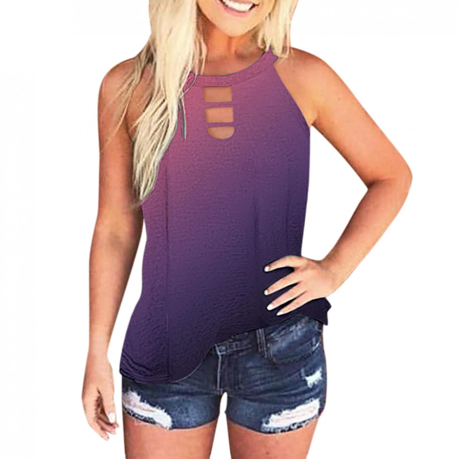 FABIURT Women's Summer Tank Tops - Fashion Gradient Casual Sleeveless Blouse, Loose Fit Breathable Tee for Beach, Vacation & Everyday Wear