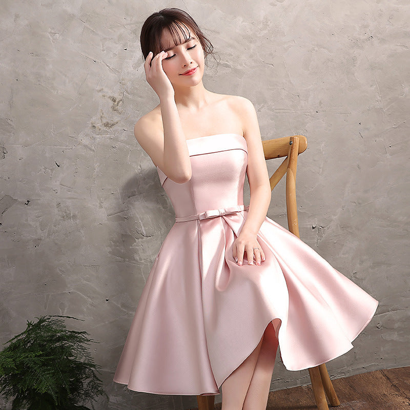 Elegant Off Shoulder Pink Satin Homecoming Dress - Short Bridesmaid Dress for Prom, Party & Special Occasions - Style 552