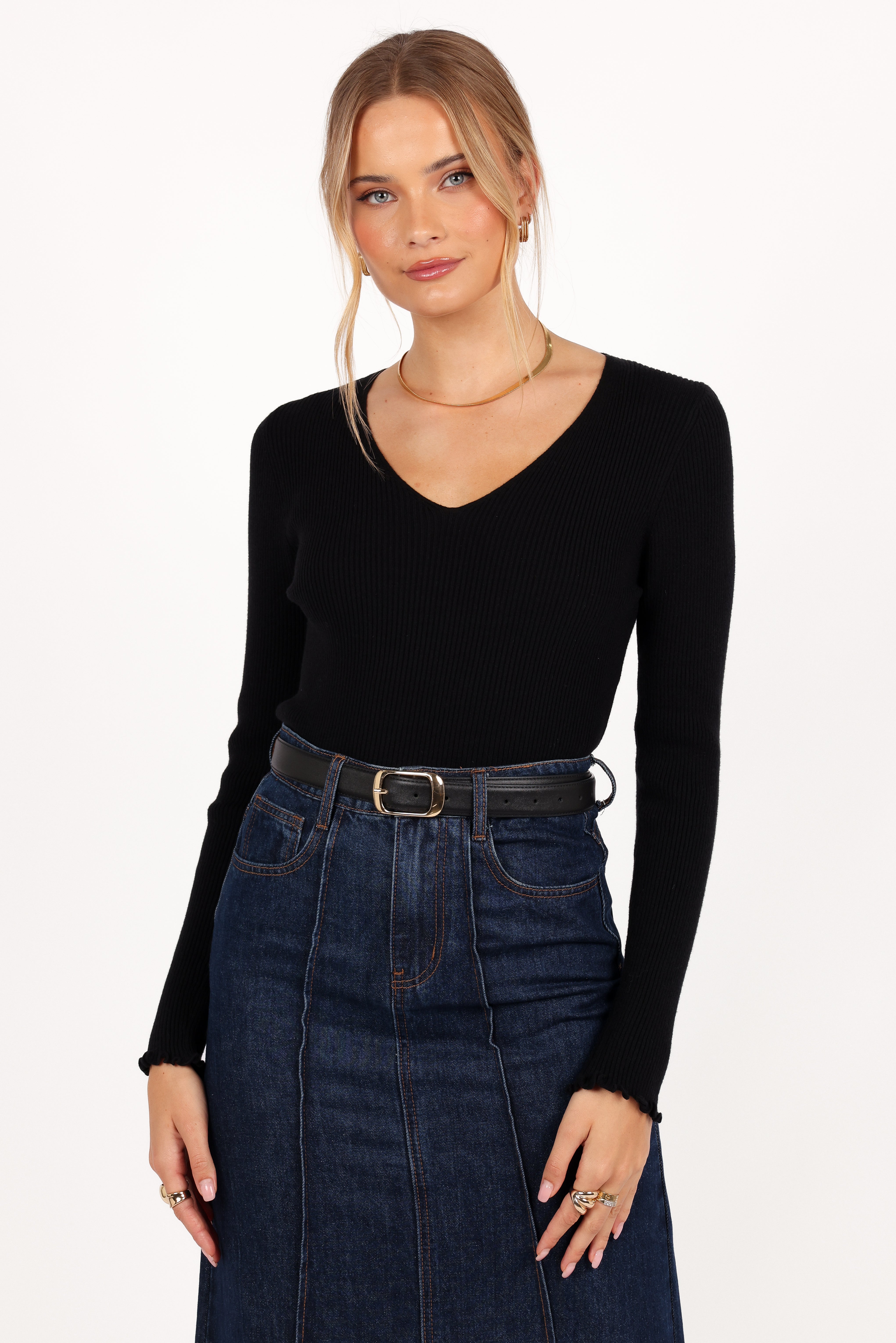 Kirsten Knit Top Women's Casual Long Sleeve Sweater Black | Perfect for Fall Layering, Office Wear & Date Nights