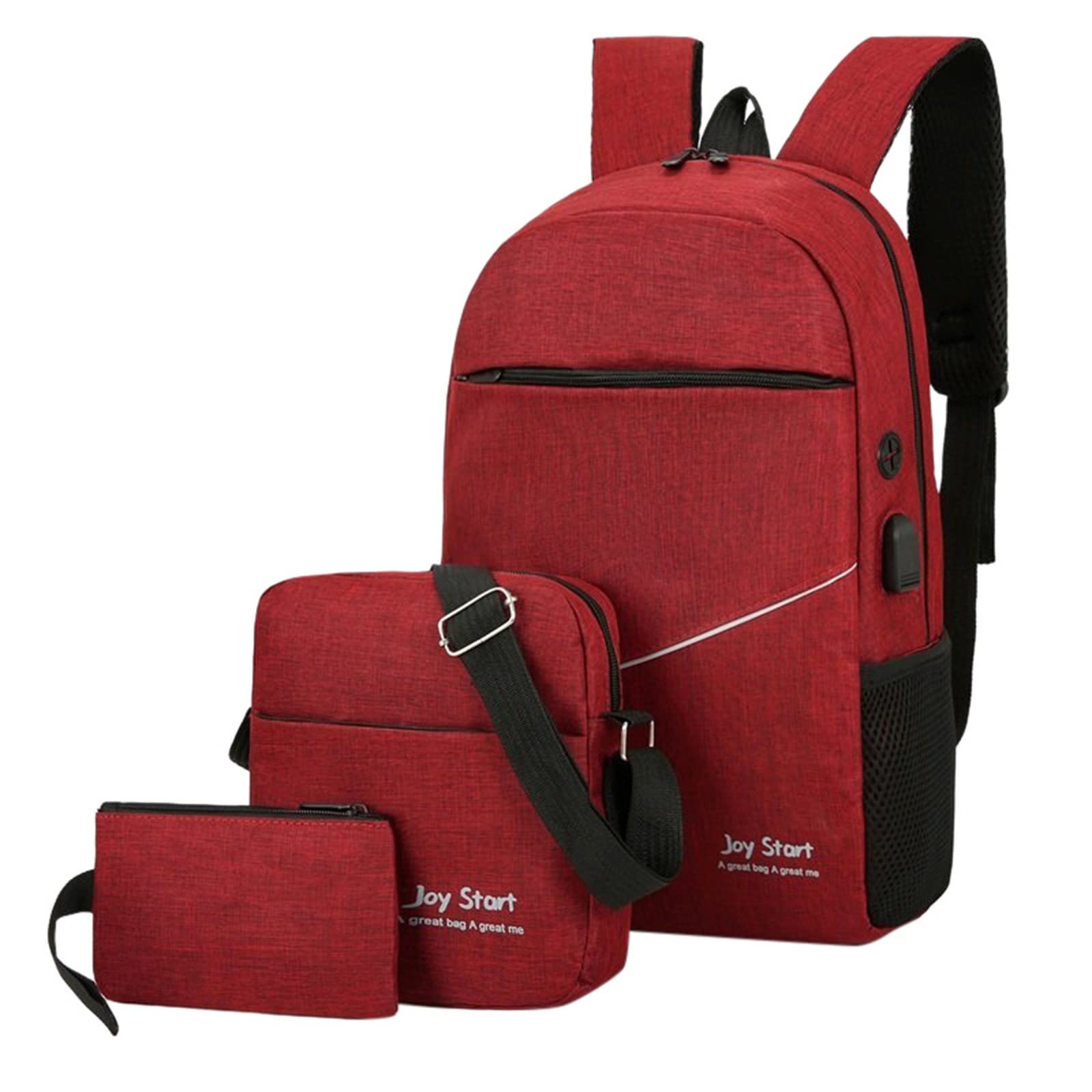Men's 3-Piece Solid Color Waterproof Backpack Set - Travel, Business & Casual Use - Laptop & Shoulder Bag for Work, Gym & Outdoor (Wine Red, One Size)