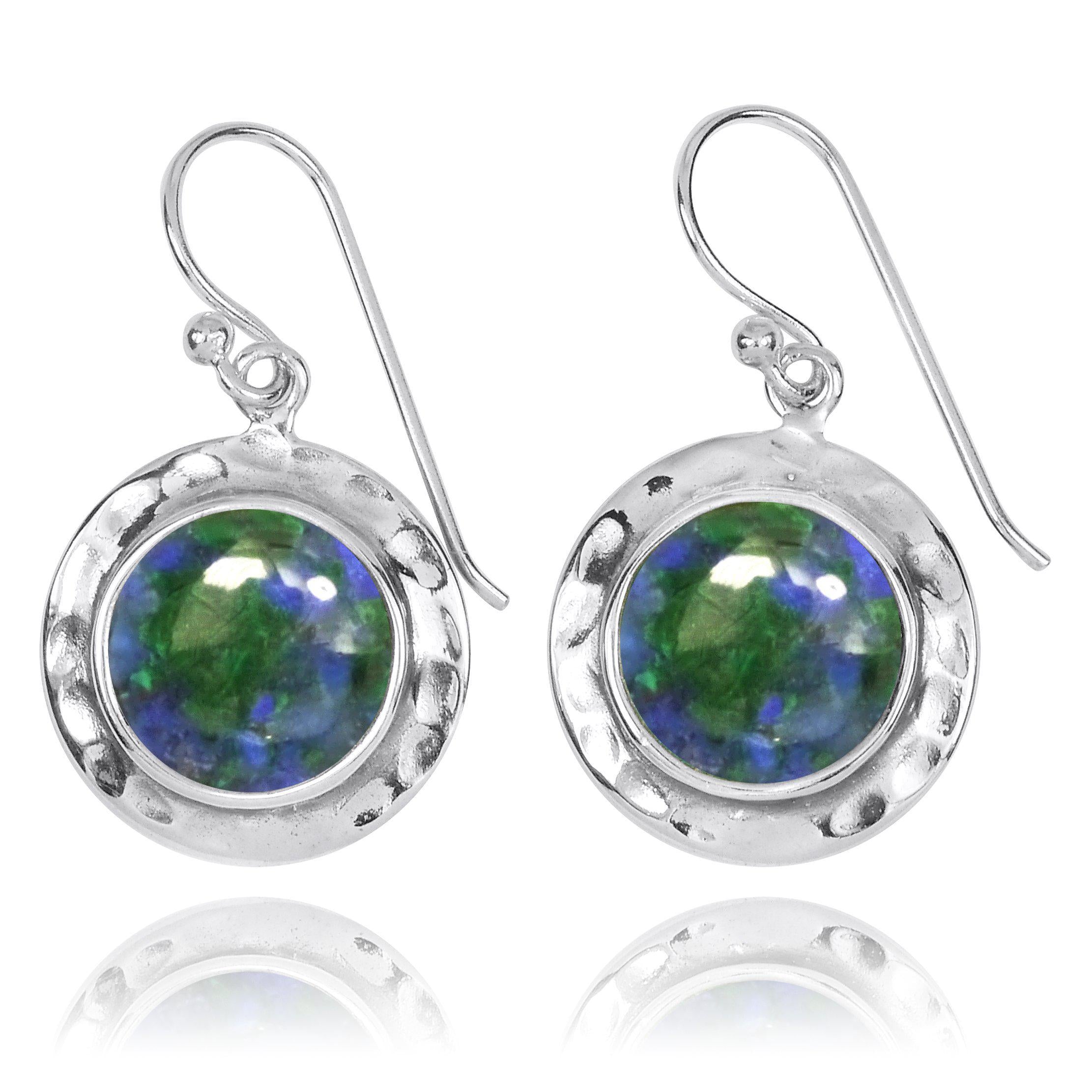Azurite Malachite Oxidized Silver Drop Earrings for Women | Handmade Bohemian Dangle Earrings | Perfect for Casual Wear, Parties & Gift Giving