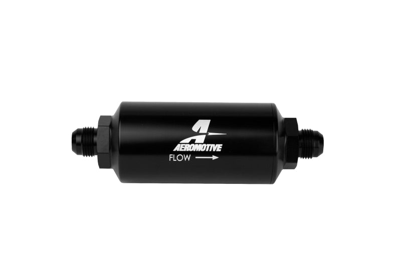 Aeromotive AN-08 Male Inline Fuel Filter with 10 Micron Microglass Element - Bright Dip Black Finish for High-Performance Fuel Systems & Racing Applications
