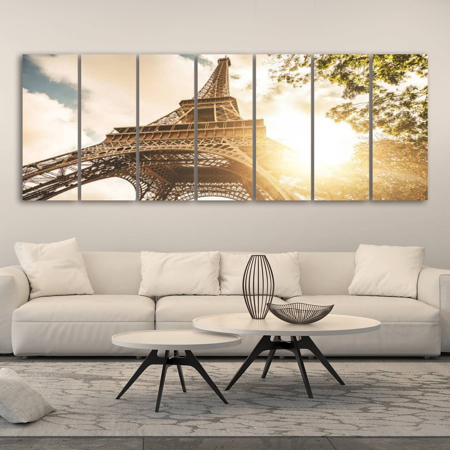 IGOONE 7-Panel Canvas Wall Art - Eiffel Tower Sunset Painting, Modern Framed Poster Ready to Hang for Living Room, Bedroom & Office Decor | Perfect Gift for Home Interior Design