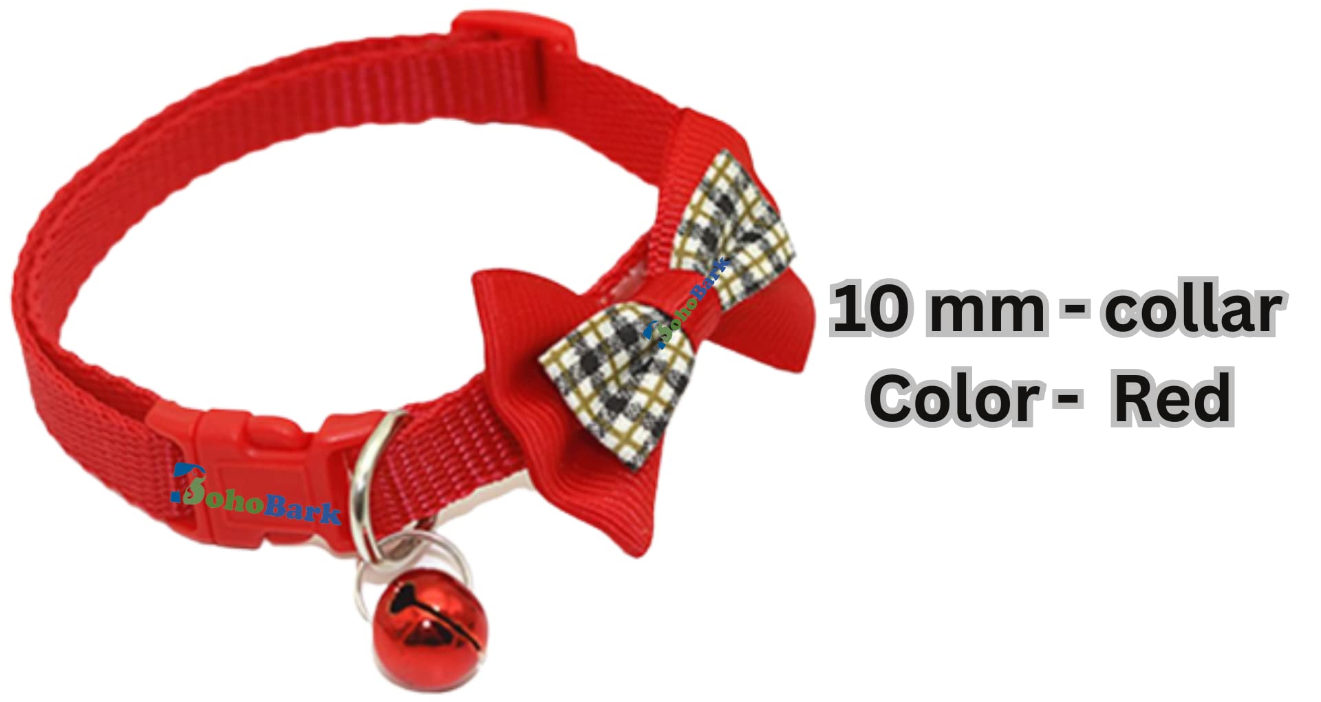 BohoBark Adjustable Cat & Dog Collar with Safety Buckle - Fashion Checkered Bow & Bell - Pack of 1 (Red) | Perfect for Small Pets, Daily Walks & Stylish Pet Accessories