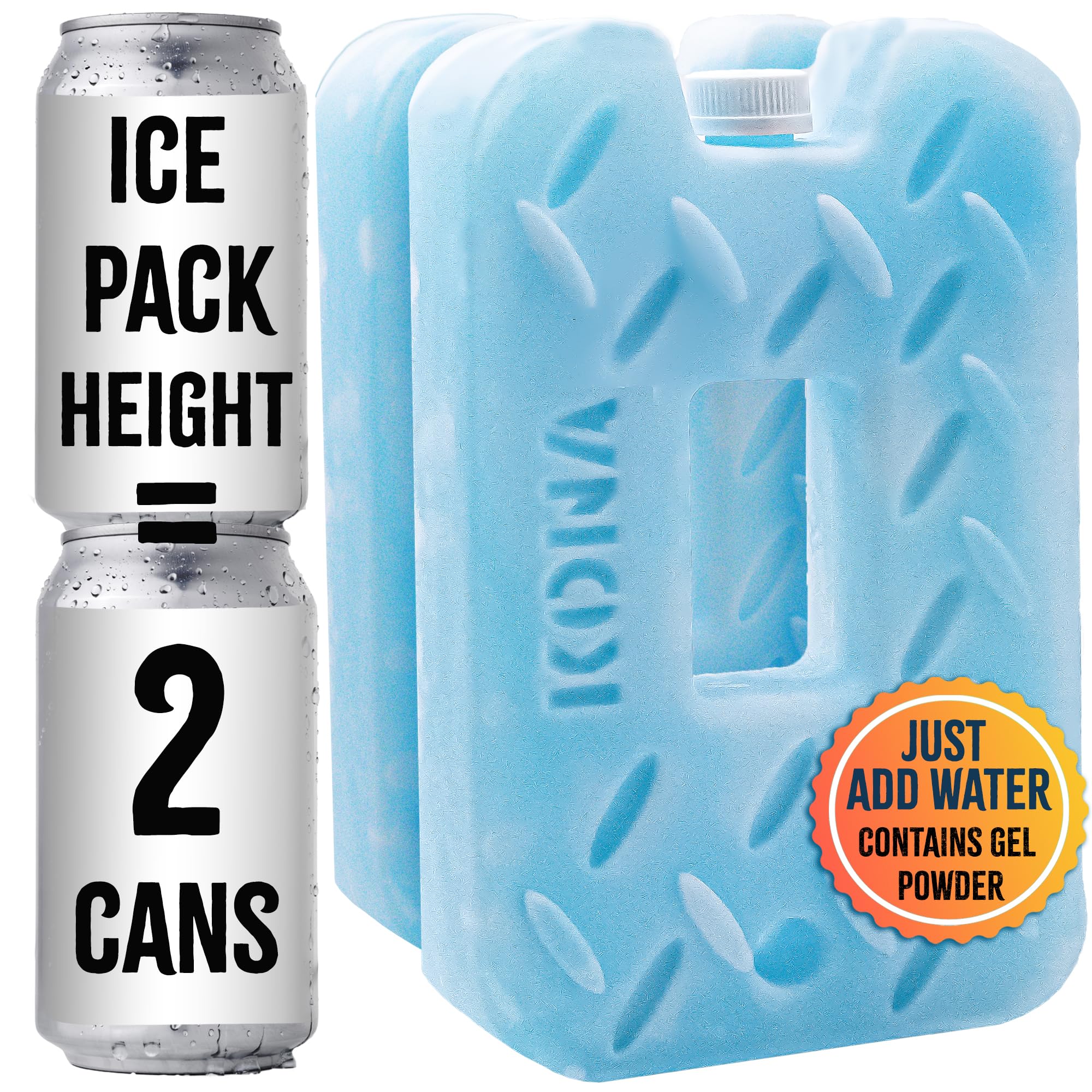 Kona Blue Ice 2 Pound Reusable Ice Packs for Coolers - Long Lasting Refreezable Gel Packs (2-Pack) - Perfect for Camping, Picnics, and Food Delivery
