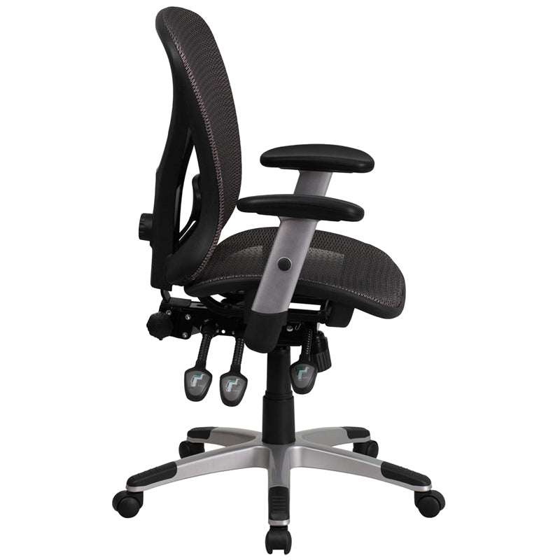 FLASH Sam Mid Back Transparent Gray Mesh Ergonomic Office Chair with Adjustable Arms - Breathable Executive Swivel Chair for Home & Office Workspace