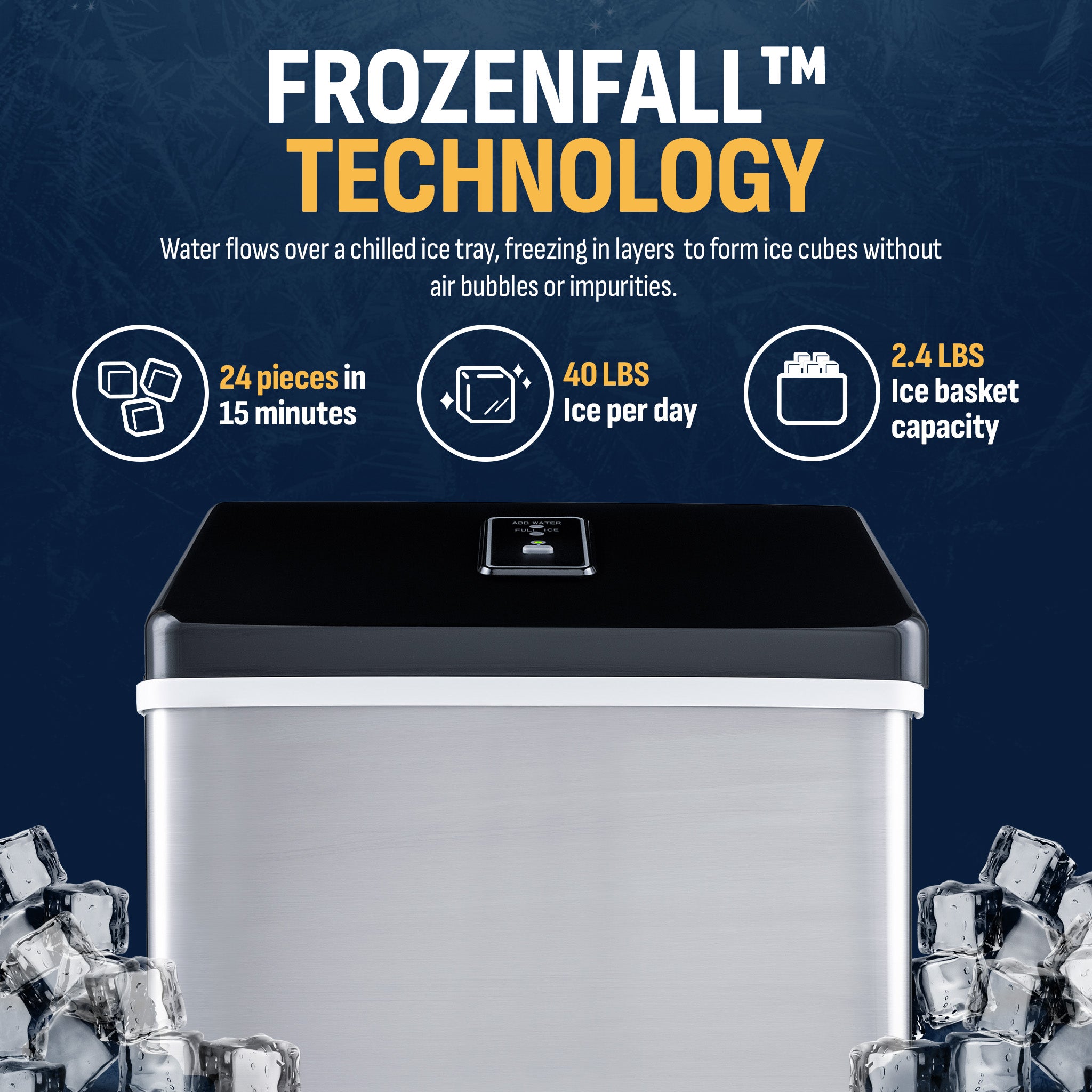 Newair® Stainless Steel Countertop Ice Maker - 40 lbs/Day, Fast & Clear Ice Cubes for Home, Office, Party & Outdoor Use
