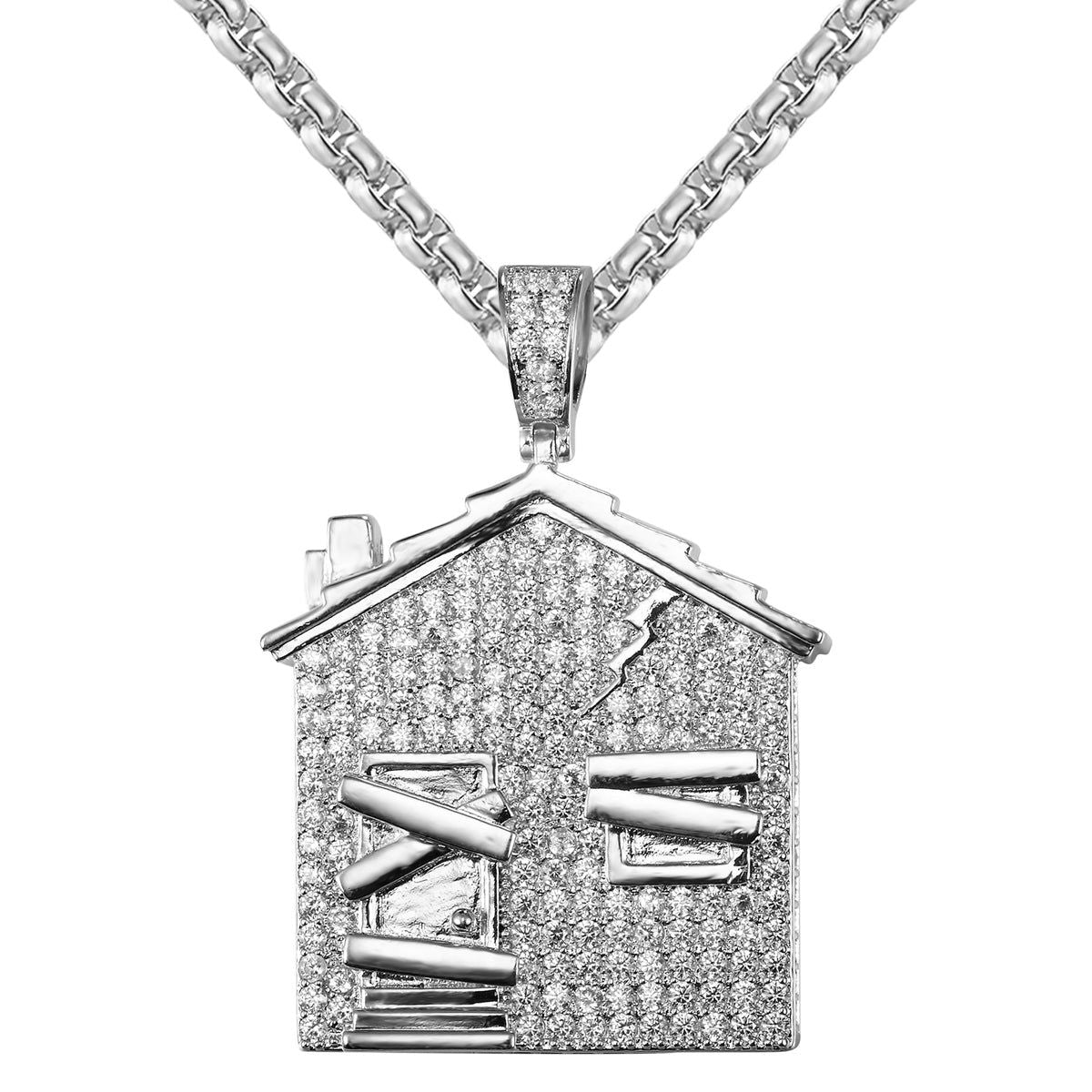 Custom Icy Hip Hop Trap House Pendant & Chain Set for Men - Stylish Necklace for Streetwear, Rap Culture & Urban Fashion Accessories