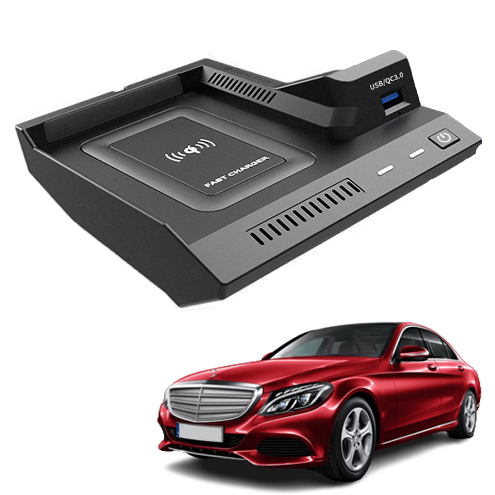 EROOLU Wireless Car Charger for Mercedes-Benz C-Class GLC AMG 2015-2021 - Fast Qi Charging Pad with Easy Installation - Compatible with iPhone Samsung Galaxy & All Qi-Enabled Phones - Perfect for Road Trips & Daily Commute