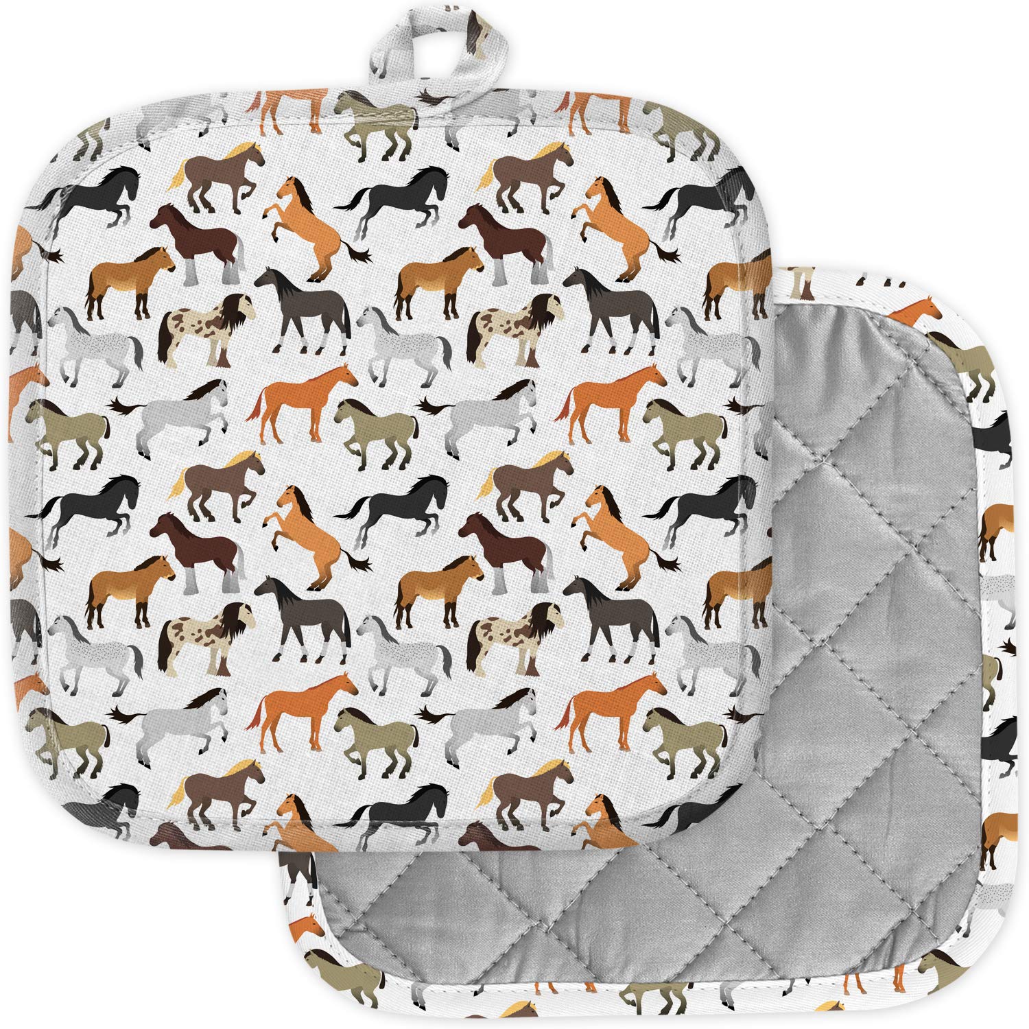2 Pack Heat Resistant Pot Holders for Kitchen - Washable Oven Mitts & Hot Pads for Cooking, Baking, Grilling - Horse Flat Style Design for Stovetop & Countertop Protection