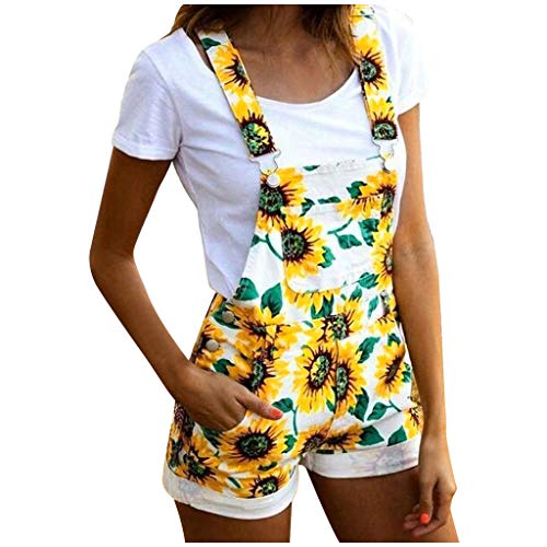 Nihewoo Women's Sleeveless Sunflower Print Short Pajama Set with Pockets - One Piece Jumpsuit Romper for Summer, Beach, Sleepwear & Casual Outfits