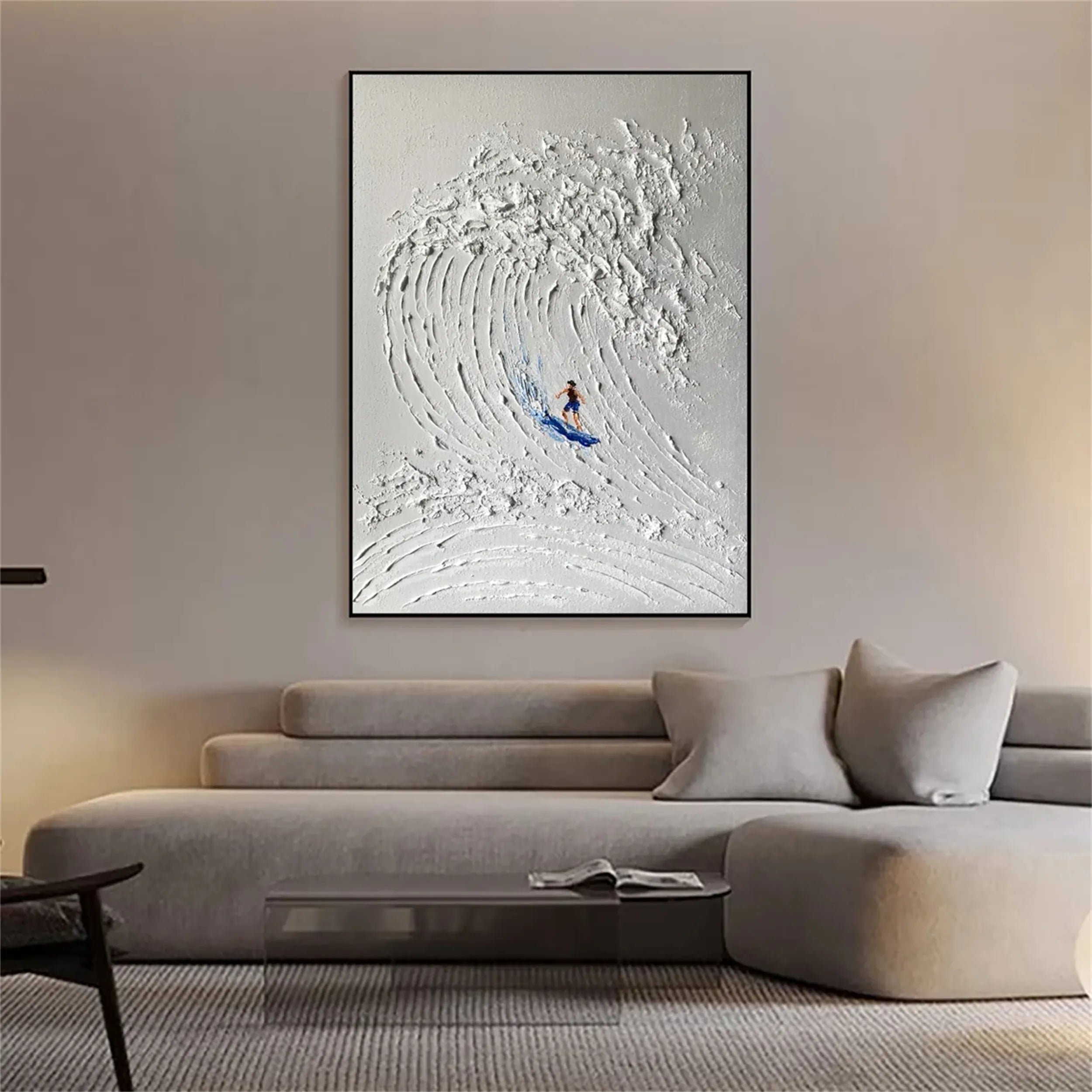 Minimalist Surf Art Textured Canvas Painting - Coastal Beach Decor for Living Room, Bedroom & Office | #MM218