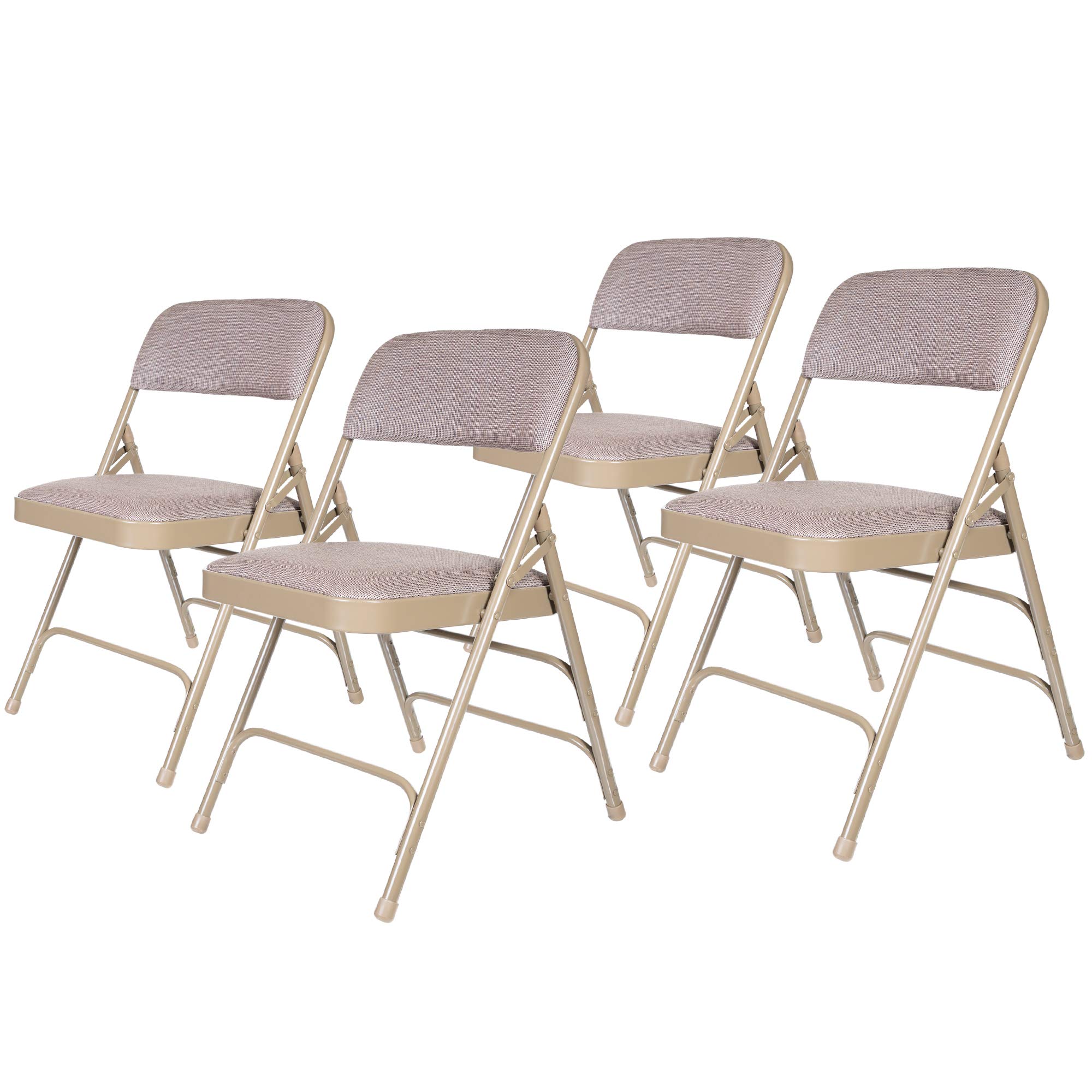 Premium Fabric Upholstered Steel Folding Chairs 4-Pack - Comfortable Beige Stackable Chairs for Weddings, Parties, Events & Home Dining