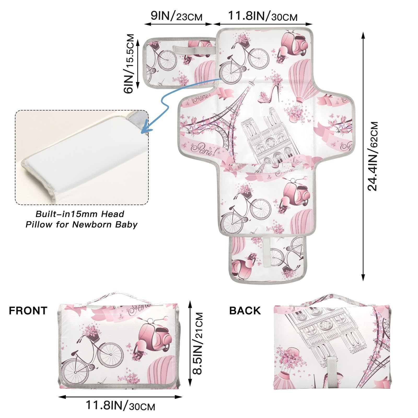 Portable Baby Changing Pad - Foldable Waterproof Travel Diaper Changing Station with Built-in Pillow | Perfect for On-the-Go Parents, Airplane Travel, and Outdoor Adventures | Ideal Baby Shower Gift for Newborns & Unisex Infants