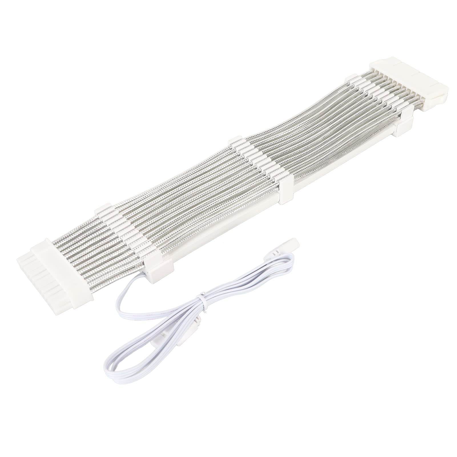 RGB Power Supply Cable Extension Kit - 24PIN ARGB Sleeved White PSU Cable for Gaming PC Case | Perfect for Custom PC Builds & RGB Lighting Setups