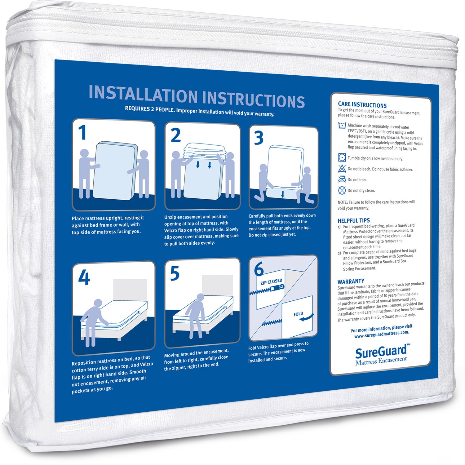 SureGuard Twin XL Mattress Encasement (6-8 Inch Deep) - 100% Waterproof, Bed Bug Proof & Hypoallergenic Cover - Premium 6-Sided Zippered Protection for Allergy Relief & Pest Control - Ideal for Dorms, Apartments & Guest Rooms