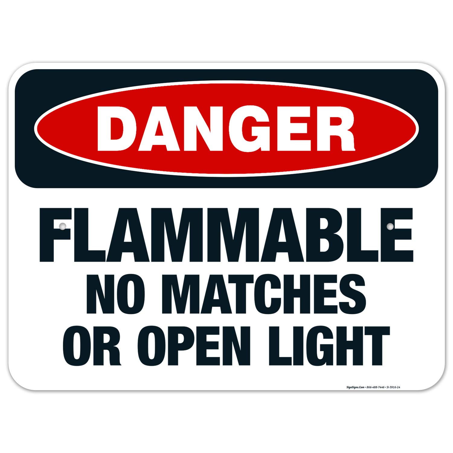 OSHA Approved Flammable No Matches or Open Light Danger Sign - 18x24 Inches Rustproof Aluminum Safety Sign for Indoor/Outdoor Use - Made in USA (Perfect for Chemical Storage, Warehouses & Hazardous Areas)