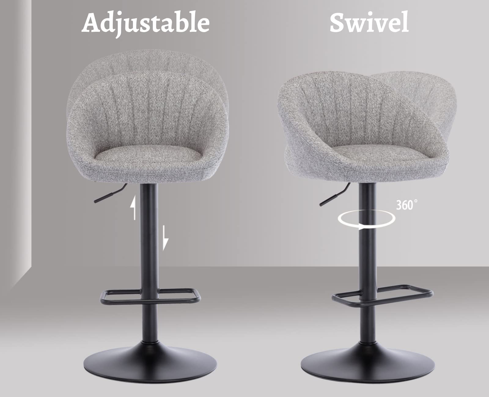 EALSON 4-Piece Adjustable Swivel Bar Stools Set - Modern Counter Height Kitchen Island Stools with Low Back, Comfy Upholstered Seat & Metal Footrest - Perfect for Home Bar, Dining Room & Breakfast Nook - Grey
