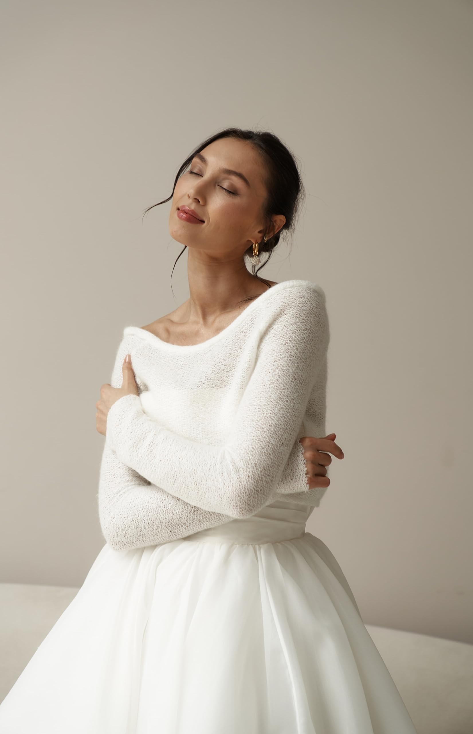 Ivory Mohair Bridal Bolero Sweater - Warm Knitted Pullover for Wedding Dress, Cozy Bridal Jumper & Shawl (Size S) | Perfect for Winter Weddings, Church Ceremonies & Outdoor Photo Shoots