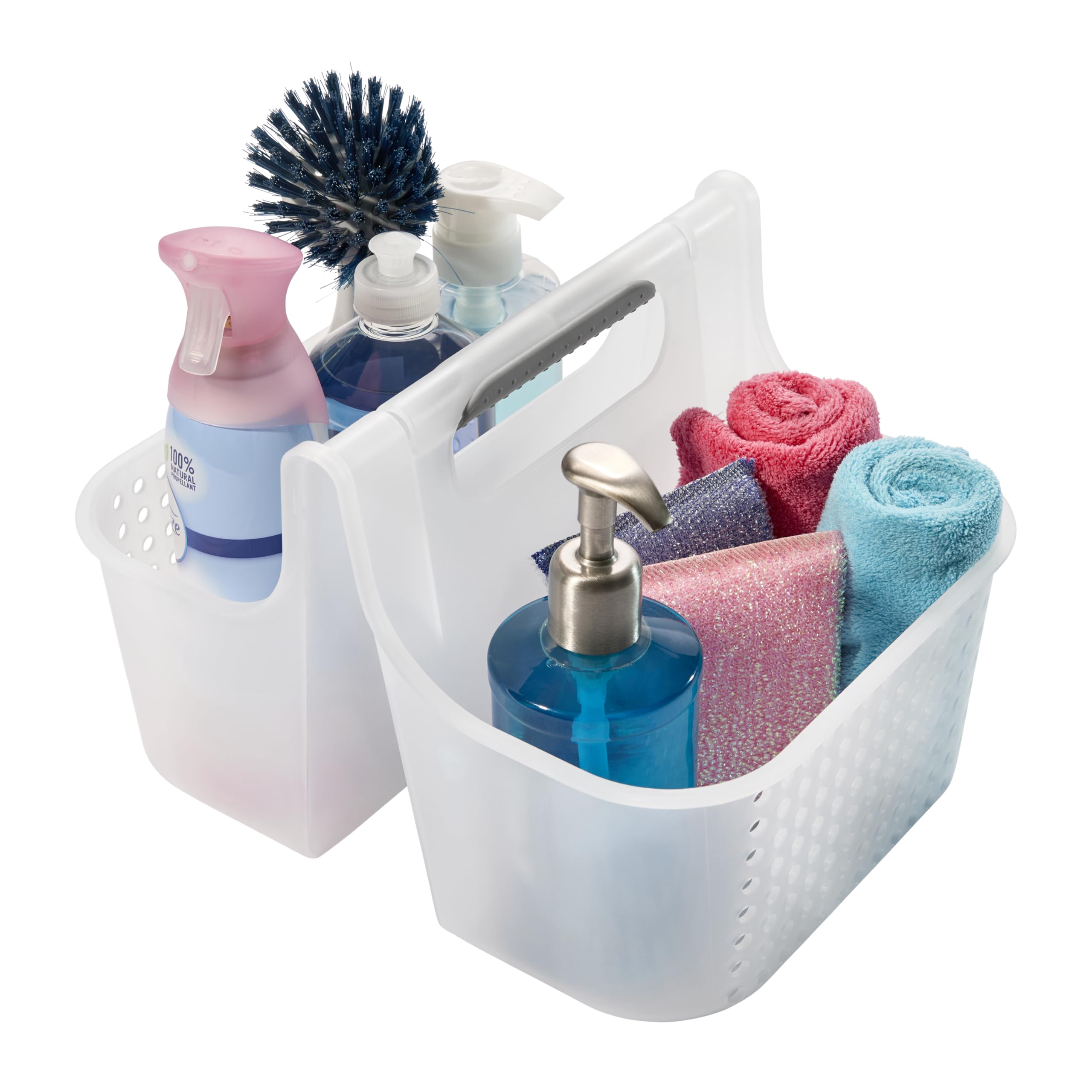 Madesmart 2-Compartment Soft Grip Shower Tote for Bathroom Organization - Plastic Storage Shower Caddy Bucket with Large Capacity - Frost Design - Perfect for Bath Essentials, Travel & Spa Use