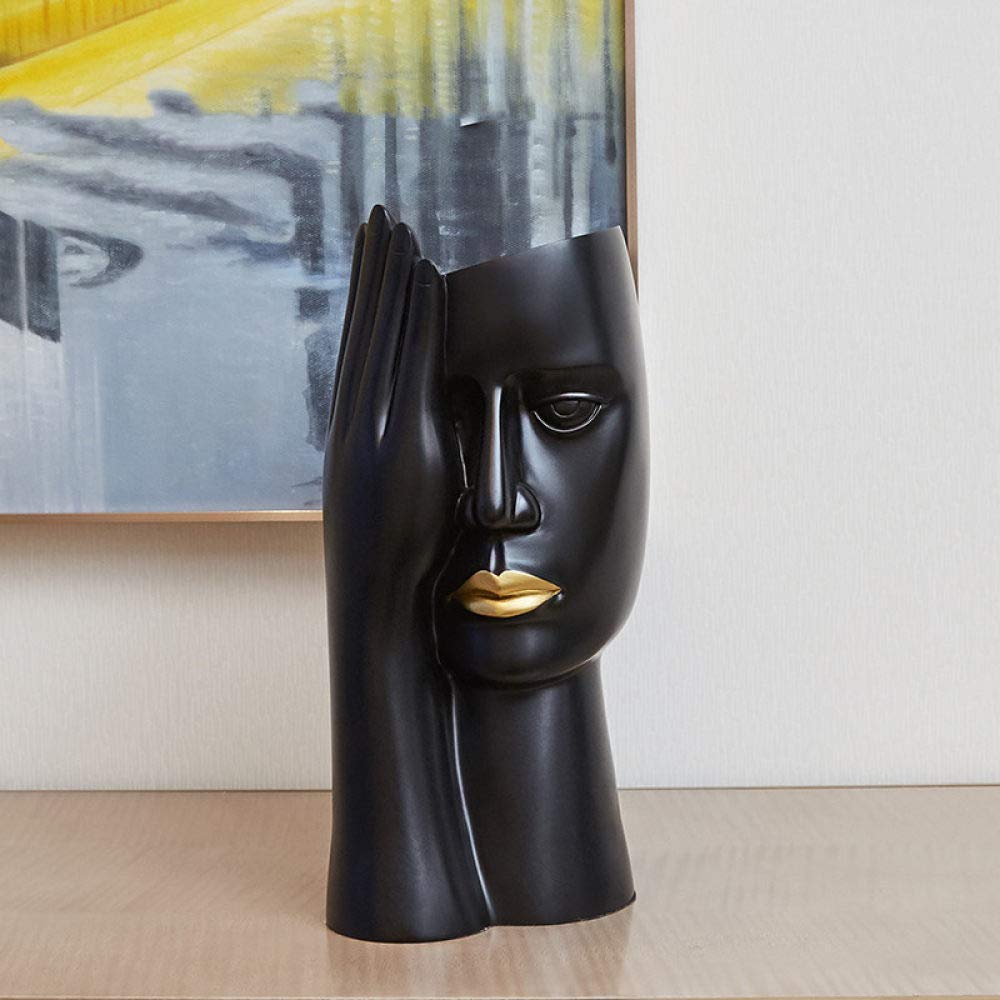 HUANSUN Modern Nordic Vase - Minimalist Black Ceramic Vase for Home Decor, Perfect for Living Room, Coffee Table, Wine Cabinet & Flower Arrangement - Elegant Light Luxury Decoration for Stylish Interiors
