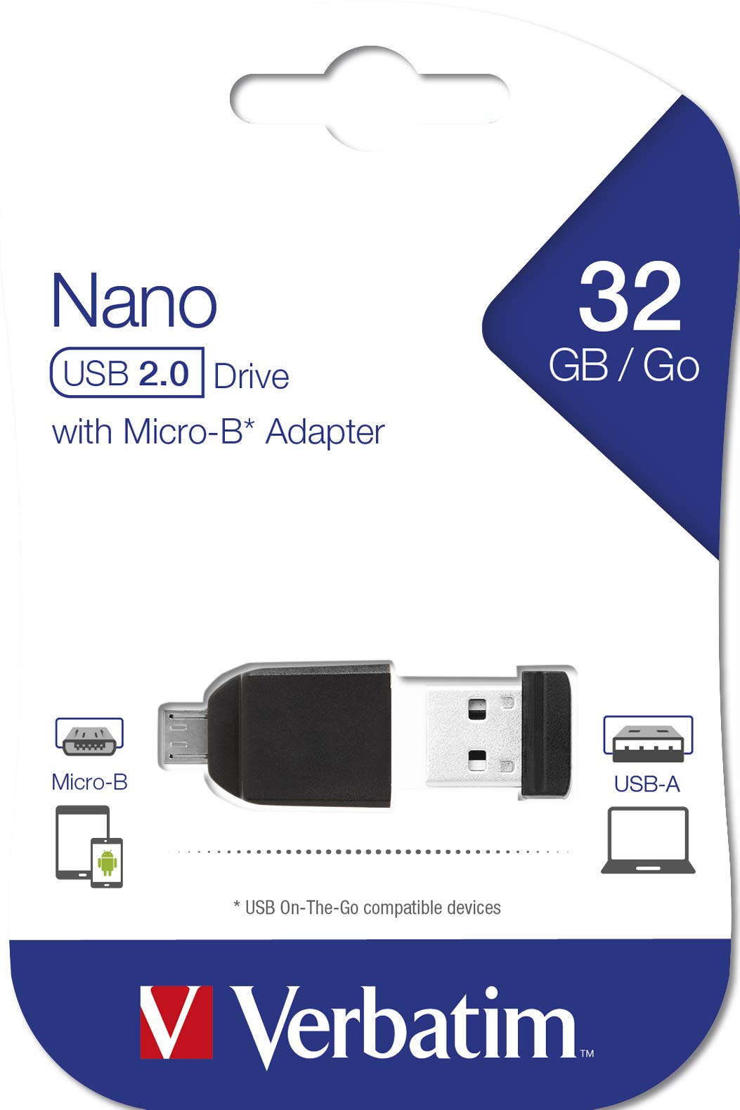 Verbatim 32GB Nano USB Flash Drive with OTG Micro Adapter - Portable Storage for Smartphones, Tablets & Computers - Black - Perfect for Work, School & Travel Data Transfer