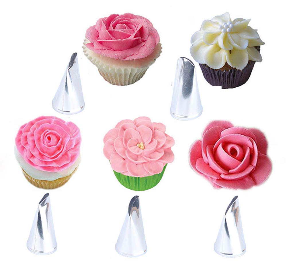 5pcs 304 Stainless Steel Rose Flower Nozzles - Cream Puff Decorating Tips for Cake, Pastry, Cupcake & Cookie Icing - Professional Baking & Dessert Decorating Tools (Perfect for Wedding, Birthday & Party Desserts)