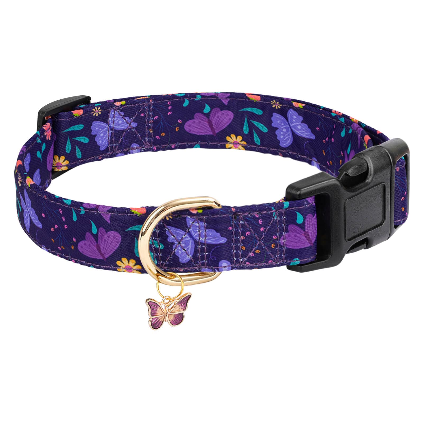 **Adjustable Buckle Dog Collar with Flower Design - Soft & Stylish Pet Collar for Small, Medium, Large Dogs (Purple Butterfly, Size S) - Perfect for Daily Walks, Training & Fashion Accessories**
