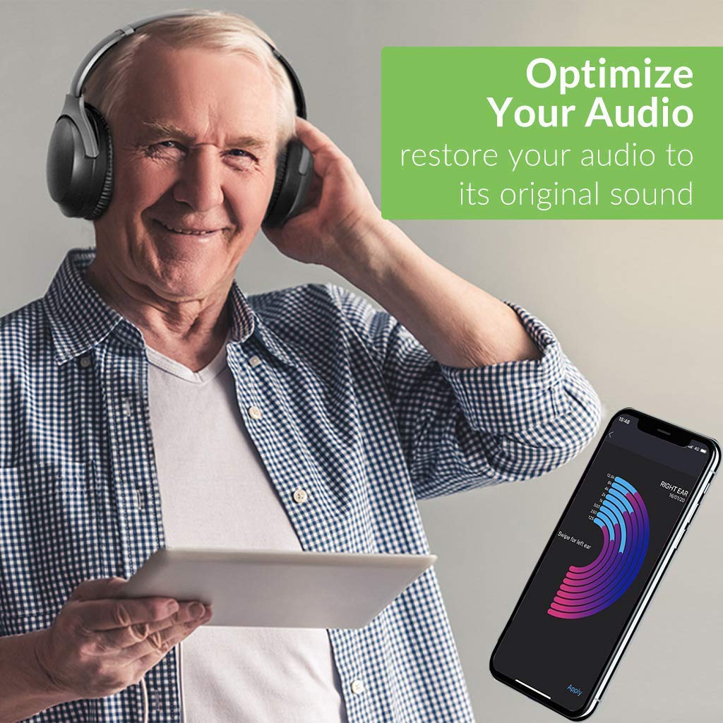 Avantree Aria Me Wireless Bluetooth Headphones with App Control - aptX HD, Low Latency, Boom Mic & Charging Stand for Seniors & Hearing Impaired | Extra Ear Pads Included | Enhanced Clarity for Music, Calls & Online Meetings