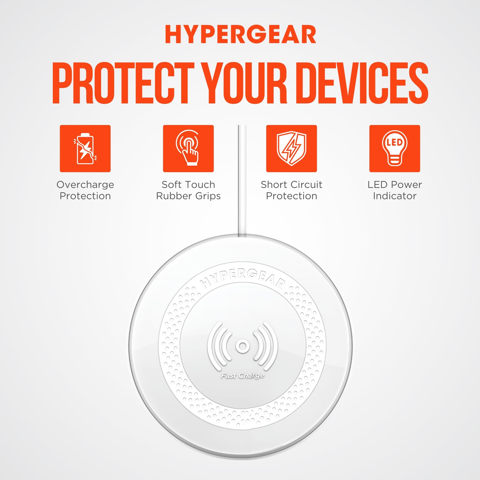 HyperGear ChargePad Pro 15W Fast Wireless Charging Pad with Soft Grips & LED Indicator - Qi-Certified for iPhone 15/14/13/12, Samsung Galaxy S23/S22, AirPods & Android Devices - Perfect for Home, Office & Nightstand Charging - White