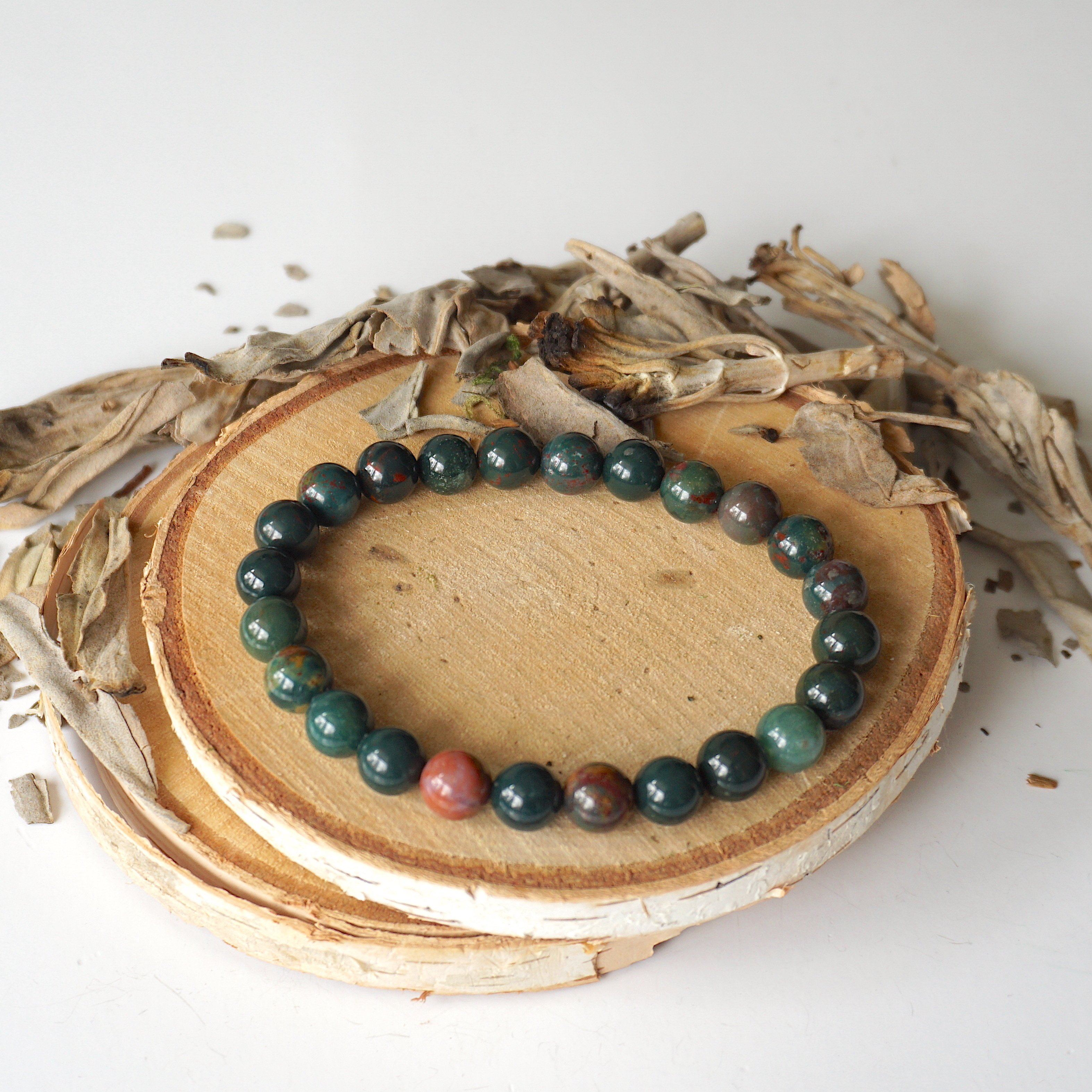 Bloodstone Healing Crystal Mala Bracelet for Meditation, Stress Relief & Spiritual Balance – Perfect for Yoga, Chakra Healing & Mindfulness Practice