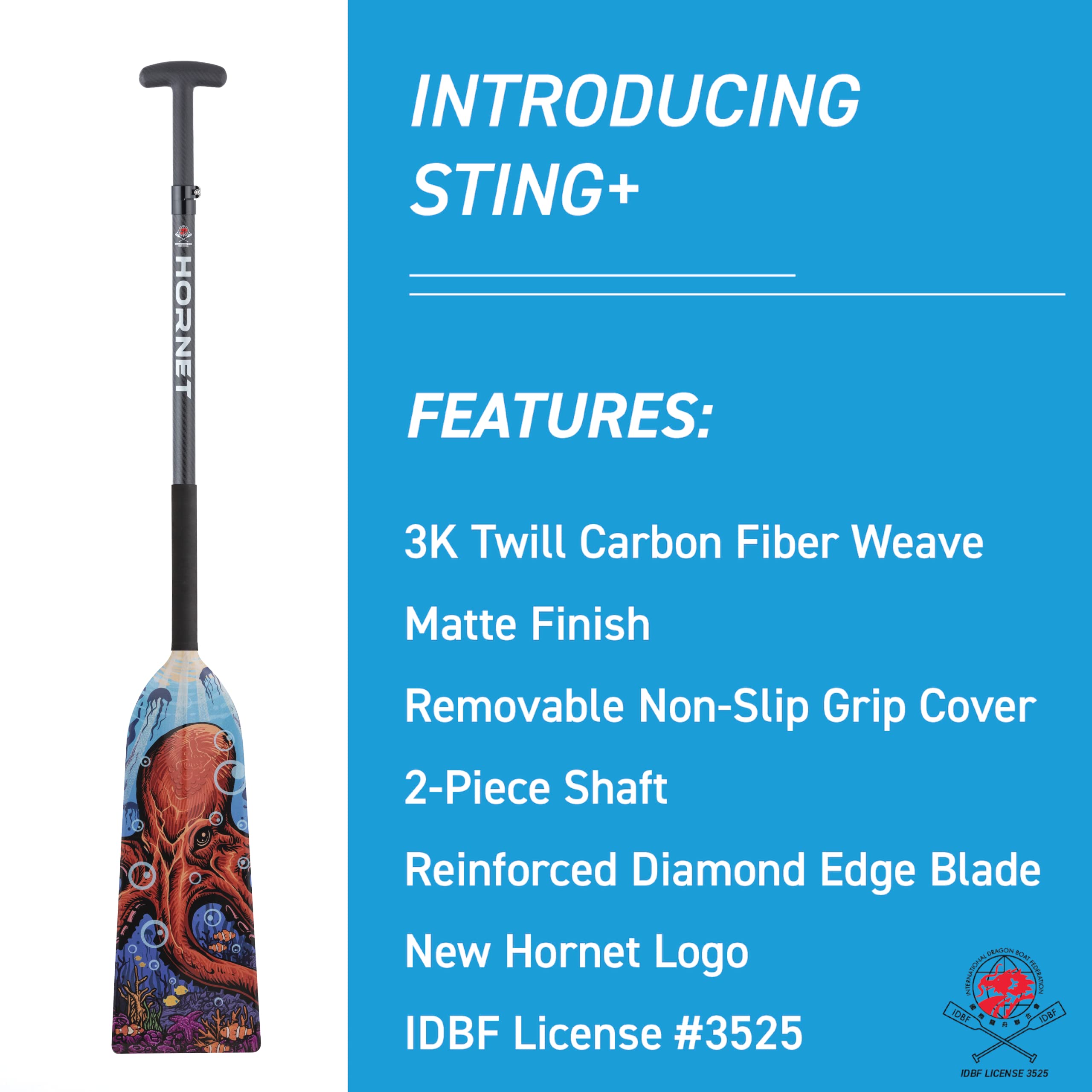**Hornet Watersports Carbon Fiber Dragon Boat Paddle - Adjustable, IDBF Approved - Perfect for Racing & Training - Kraken Series**