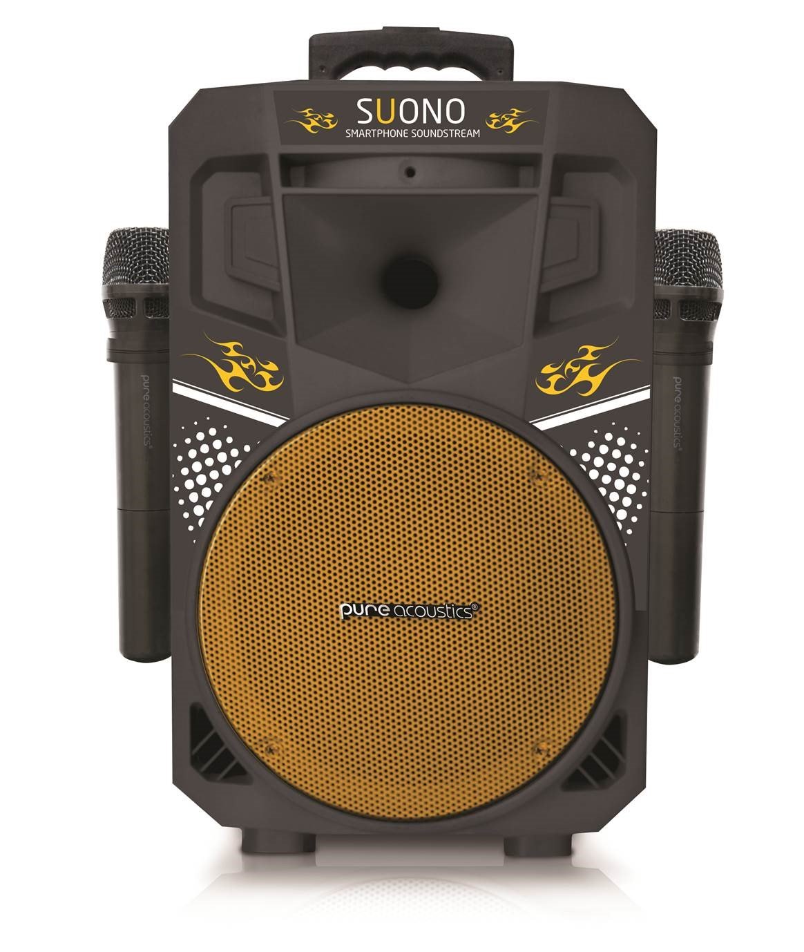 Wireless Karaoke Machine with 2 Microphones - Portable PA Sound System & Bluetooth Speaker (MCP-75 Suono) - Yellow & Black for Home Parties, Outdoor Gatherings & Professional Events