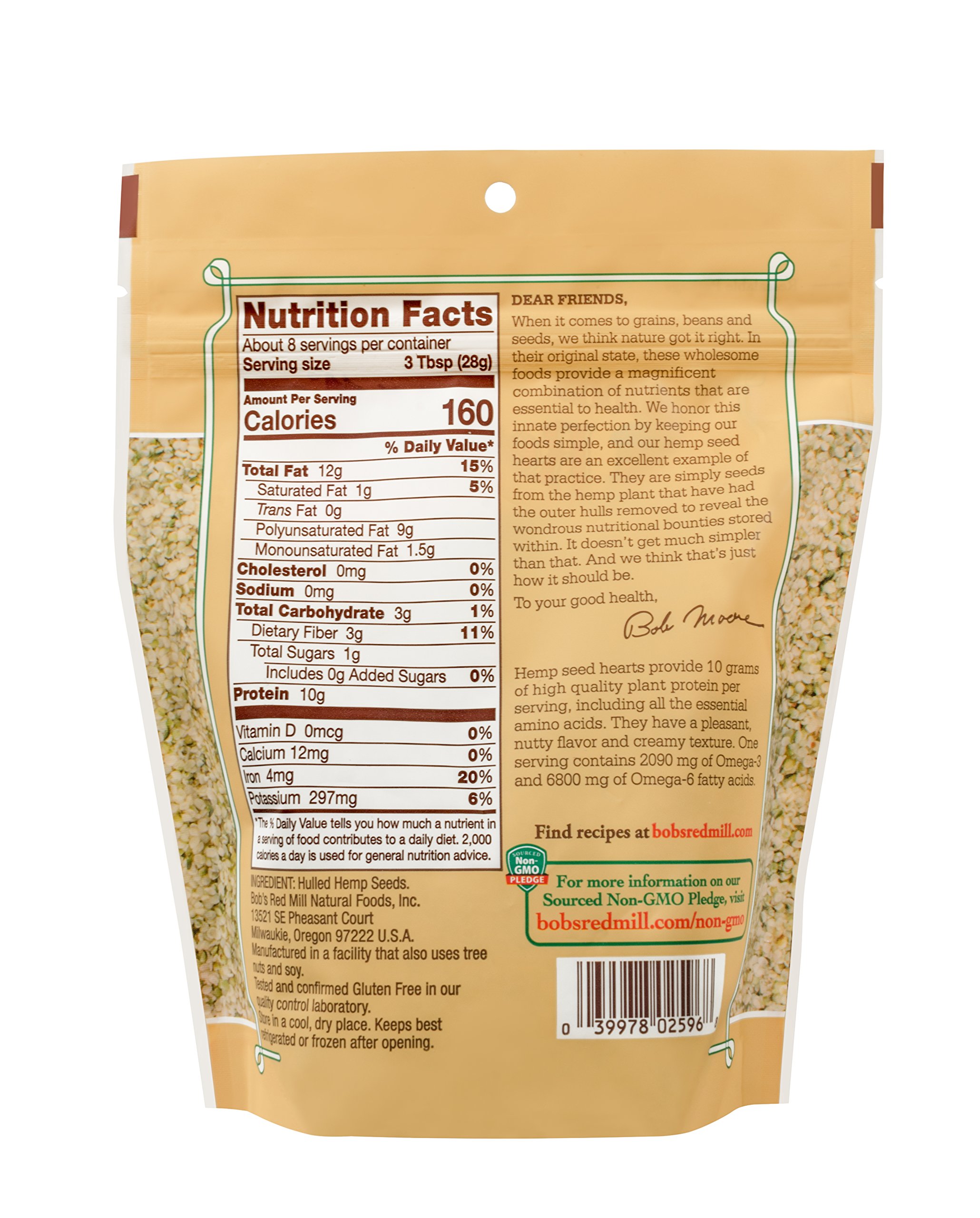 Organic Hemp Seed Hearts by Bob's Red Mill - 8oz (Pack of 1) | Raw, Shelled, Non-GMO | 10g Plant-Based Protein | Vegan, Keto, Paleo & Gluten-Free Superfood | Perfect for Smoothies, Salads & Baking