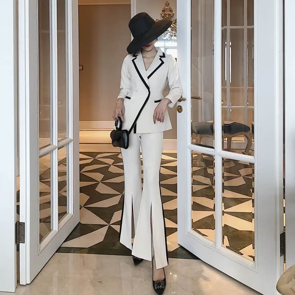 Elegant Women's Two-Piece Suit Set - Double Breasted Blazer with Wide Leg Pants for Wedding, Office, Business Trip & Formal Events | Professional Work Outfit & Special Occasion Attire