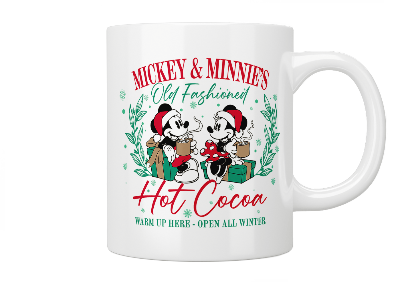 Disney Mickey & Minnie Mouse Vintage Style Hot Cocoa Mug - 12oz Ceramic Coffee Cup for Christmas Gifts, Winter Drinks & Cozy Home Decor
