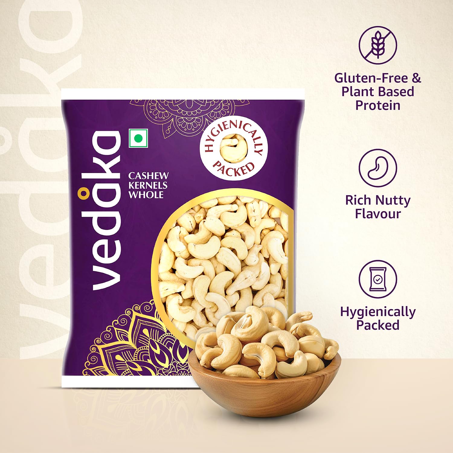 Vedaka Premium Whole Cashews - 200g (7oz) | Unsalted, Non-GMO, Gluten-Free Snack | Perfect for Healthy Eating, Baking & Party Platters