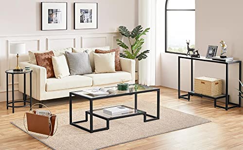 Topeakmart 2-Tier Modern Coffee Table with Tempered Glass Top & Sturdy Metal Frame - Side Table with Storage Shelf for Living Room, Office - Perfect for Displaying Decor, Books & Magazines