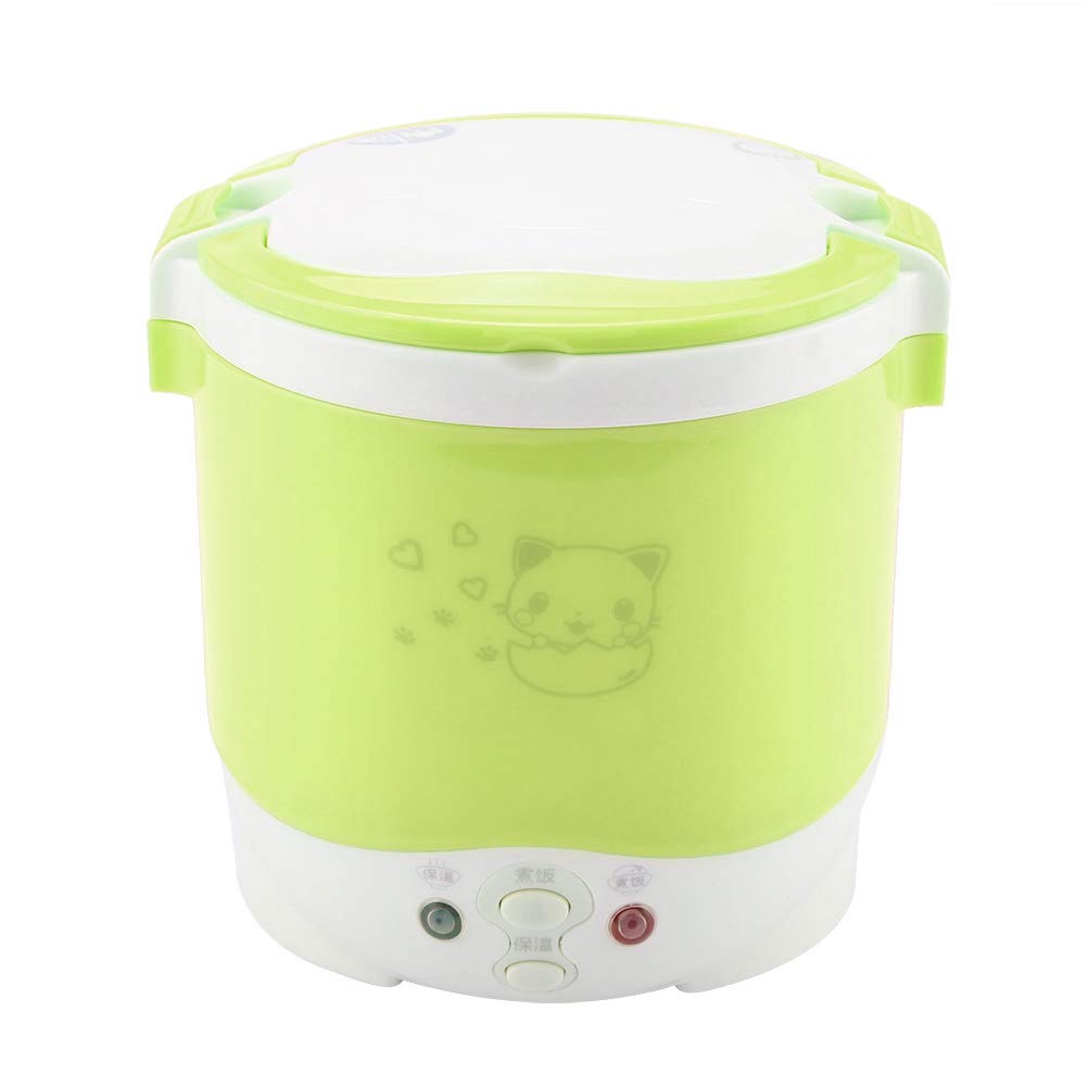 12V 100W Mini Rice Cooker Steamer - 1L Portable Electric Travel Rice Cooker for Car, Home & Office | Multi-Function Cooking & Steaming Lunch Box for Raw Food | Perfect for Road Trips, Camping & Dorm Life (Green)