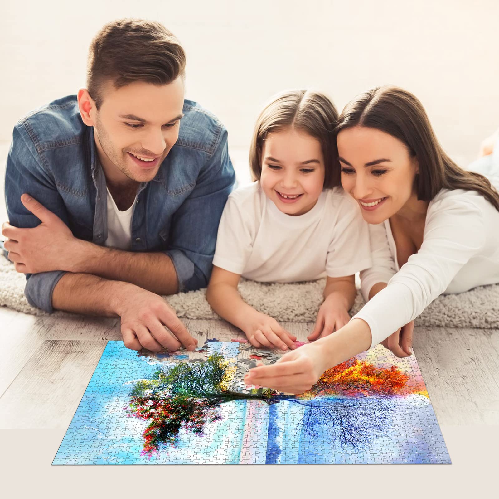 1000 Piece Wooden Jigsaw Puzzle for Adults - DIY 4 Season Tree Landscape - Modern Home Decor & Wall Art - Intellectual Game & Unique Gift (75x50cm) - Perfect for Family Game Nights, Stress Relief, and Home Office Decor